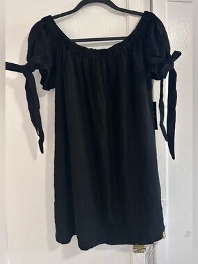 Lulu's Black Puff Sleeve Cold Shoulder Mini Dress